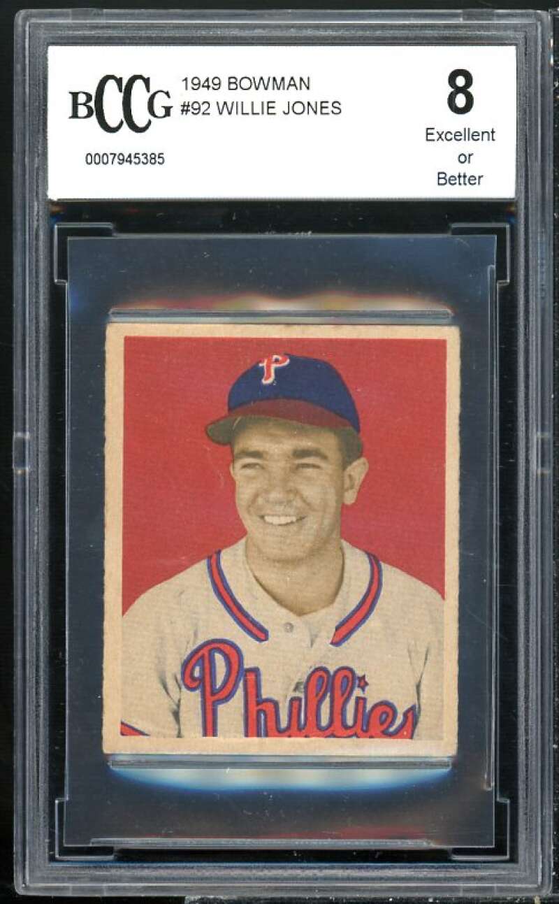 1949 Bowman #92 Willie Jones Card BGS BCCG 8 Excellent+ Image 1