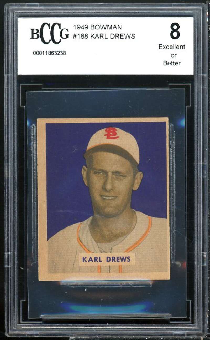 1949 Bowman #188 Karl Drews Card BGS BCCG 8 Excellent+ Image 1