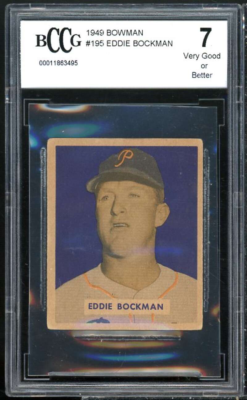 1949 Bowman #195 Eddie Bockman Card BGS BCCG 7 Very Good+ Image 1