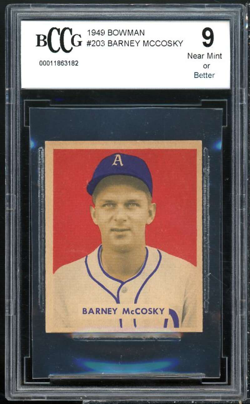 1949 Bowman #203 Barney McCosky Card BGS BCCG 9 Near Mint+ Image 1