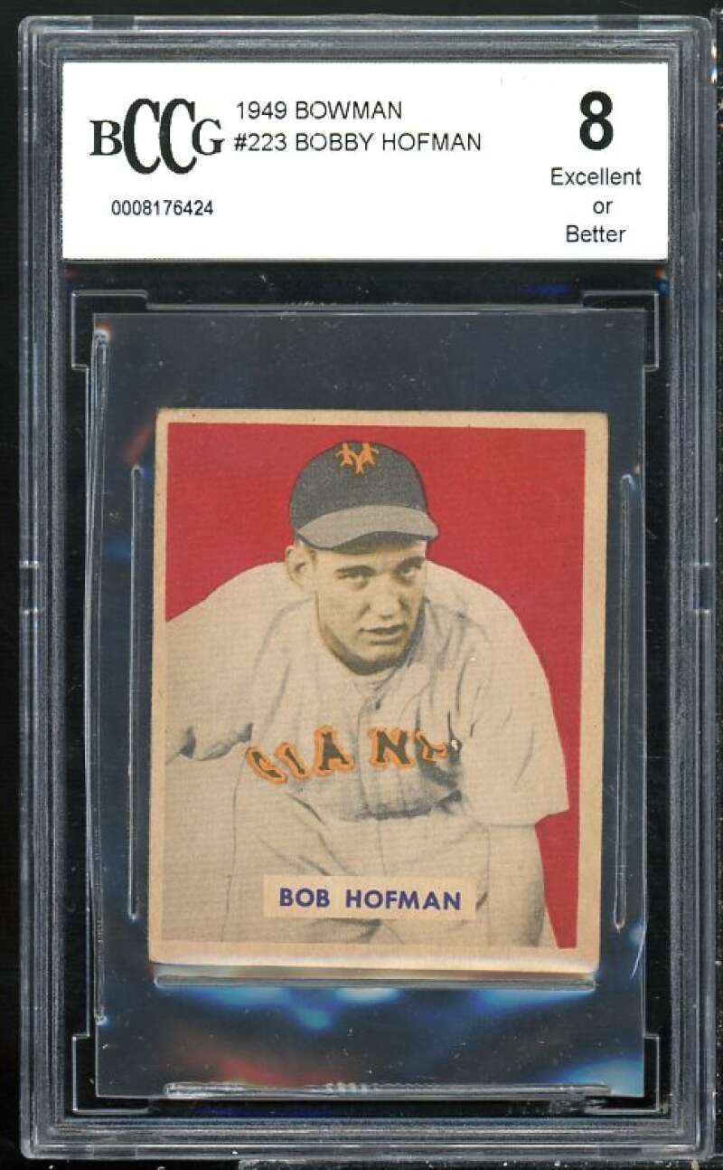 1949 Bowman #223 Bobby Hofman Card BGS BCCG 8 Excellent+ Image 1