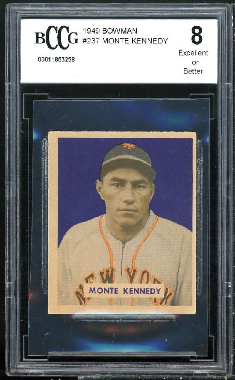 1949 Bowman #237 Monte Kennedy Card BGS BCCG 8 Excellent+ Image 1