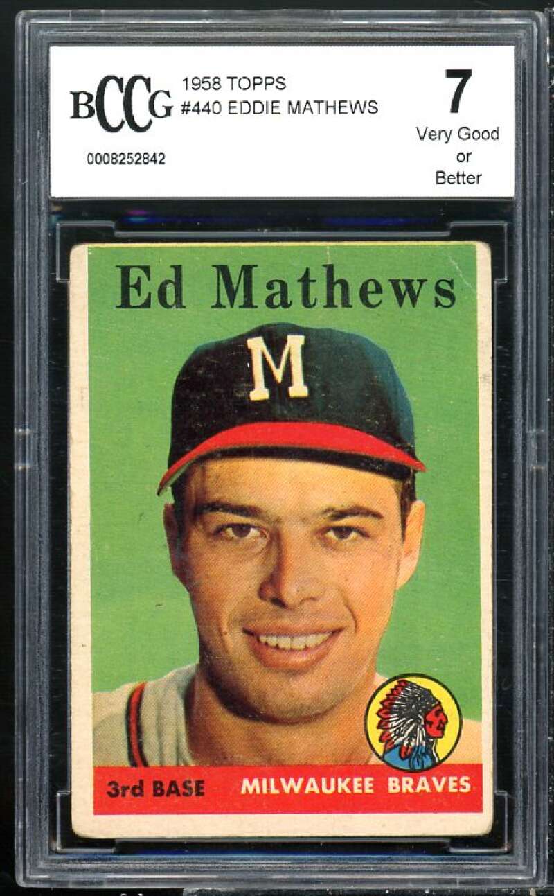 1958 Topps #440 Ed Mathews Card BGS BCCG 7 Very Good+ Image 1