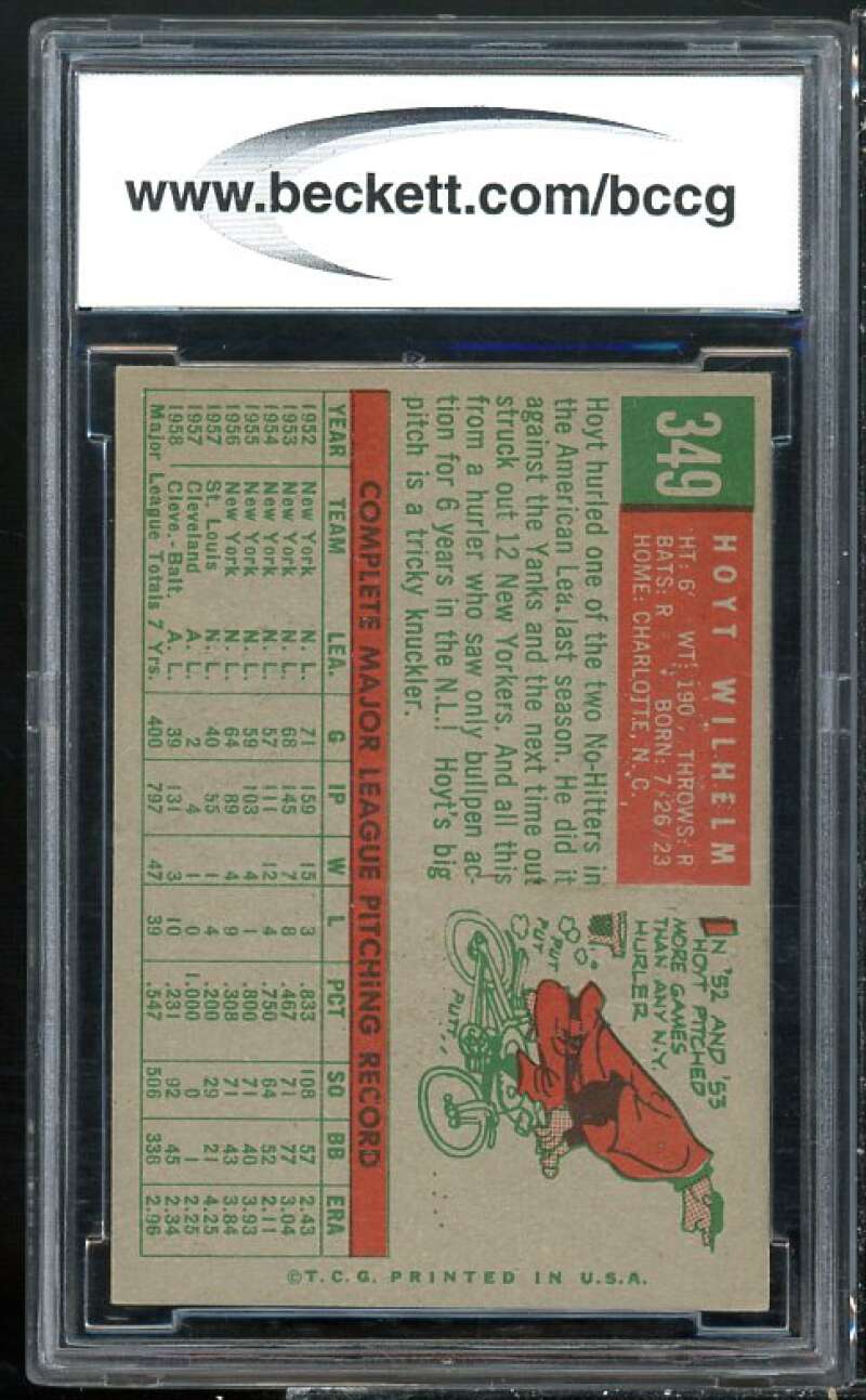 1959 Topps #349 Hoyt Wilhelm Card BGS BCCG 9 Near Mint+ Image 2