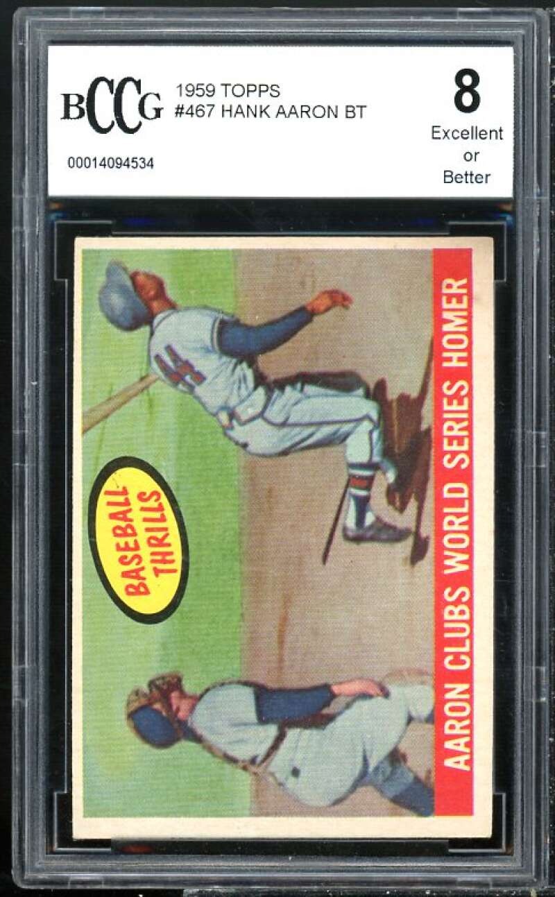 1959 Topps #467 Hank Aaron Card BGS BCCG 8 Excellent+ Image 1