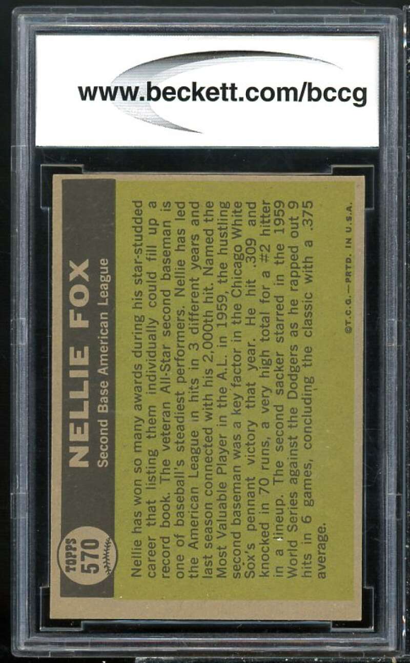 1961 Topps #570 Nellie Fox AS Card BGS BCCG 9 Near Mint+ Image 2