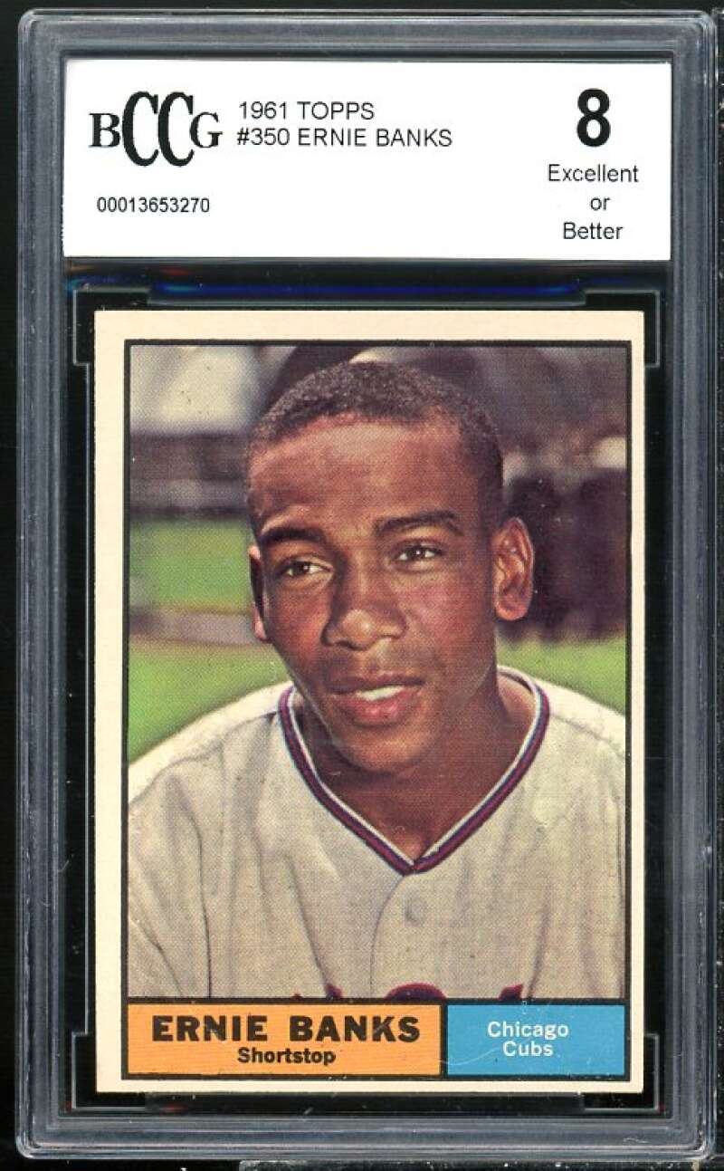 1961 Topps #350 Ernie Banks Card BGS BCCG 8 Excellent+ Image 1