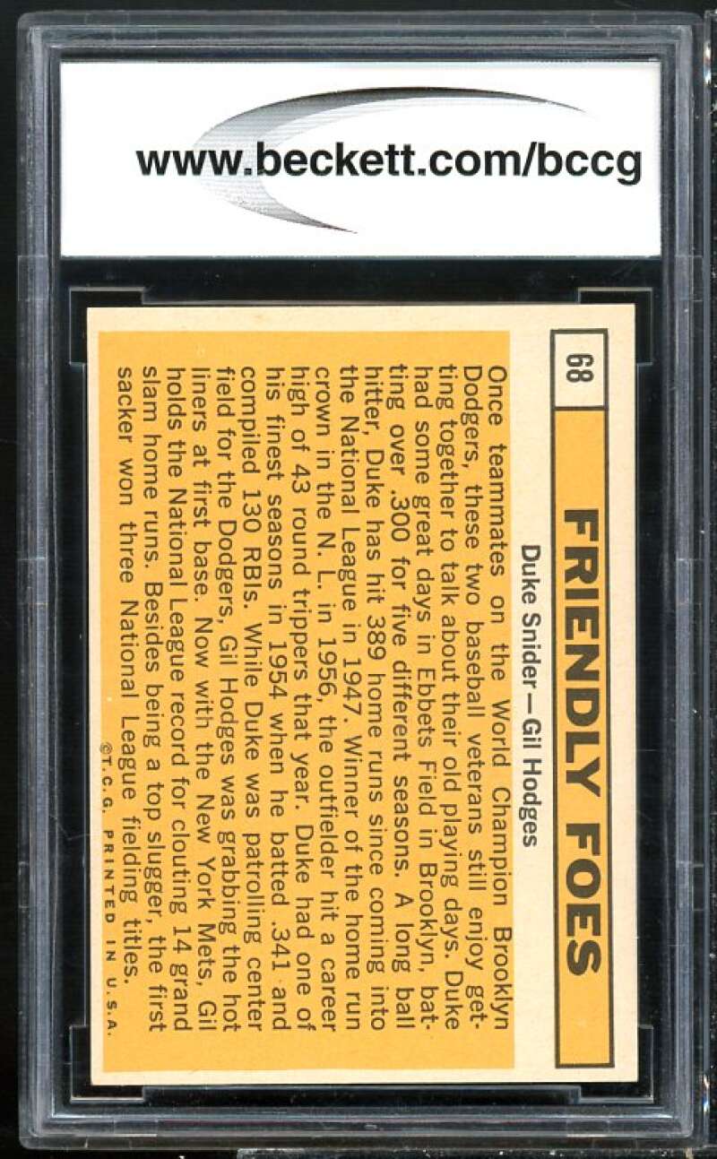 1963 Topps #68 Gil Hodges / Duke Snider Friendly Foes Card BGS BCCG 9 Near Mint+ Image 2