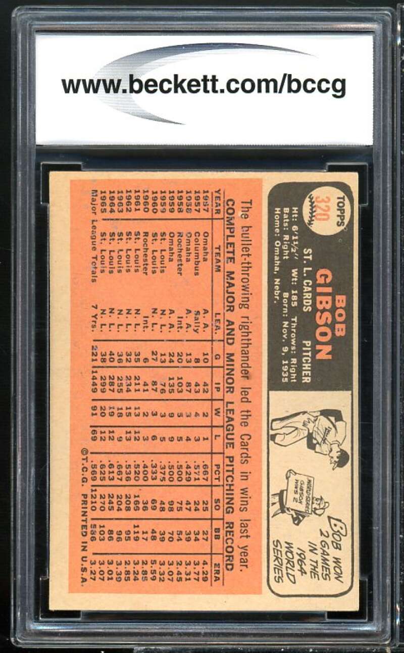 1966 Topps #320 Bob Gibson Card BGS BCCG 8 Excellent+ Image 2