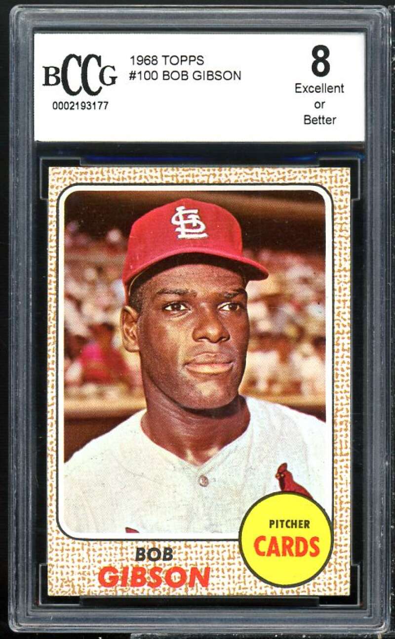 1968 Topps #100 Bob Gibson Card BGS BCCG 8 Excellent+ Image 1