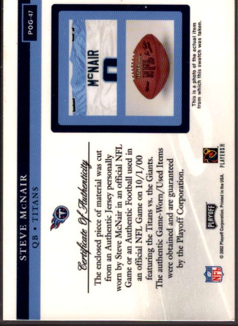 Steve McNair JSY Card 2002 Playoff Piece of the Game Materials #47J  Image 2