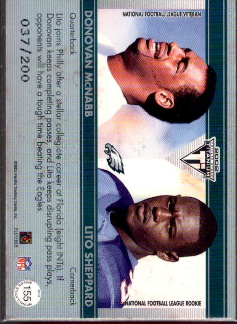 Donovan McNabb JSY/Lito Sheppard/200 Card 2002 Titanium Blue Jerseys #155  Image 2