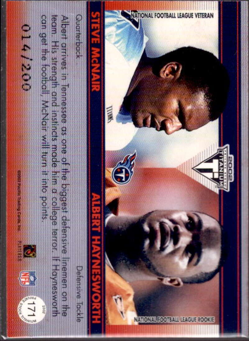 Steve McNair JSY/Albert Haynesworth Card 2002 Titanium Blue Jerseys #171  Image 2