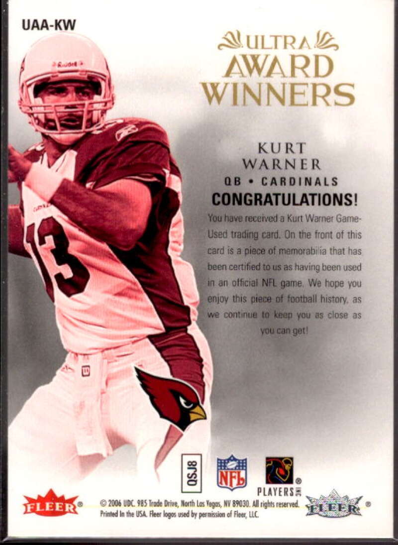 Kurt Warner Card 2006 Ultra Award Winners Jerseys #UAAKW  Image 2