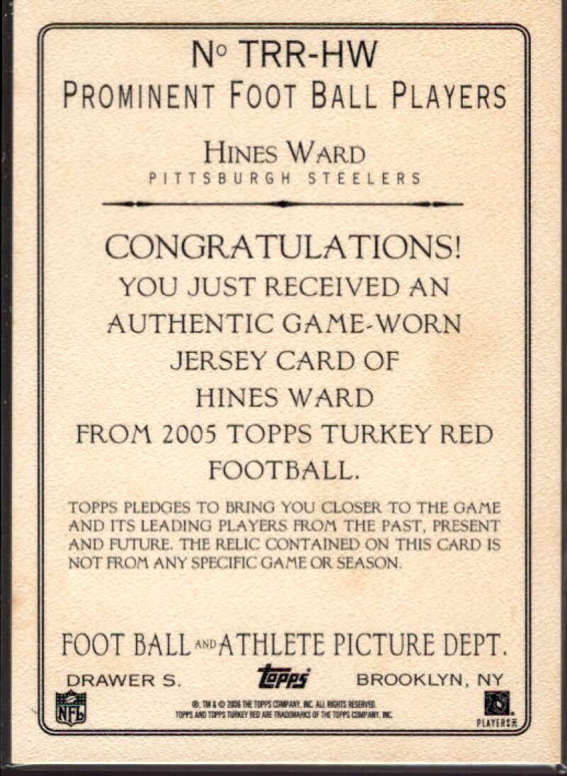 Hines Ward Card 2005 Topps Turkey Red Relics Gray #TRRHW