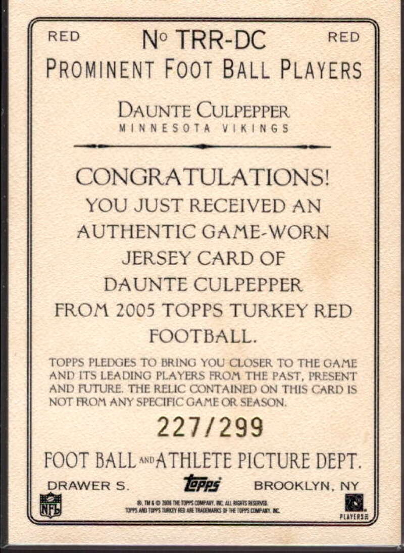 Daunte Culpepper Card 2005 Topps Turkey Red Relics Red #TRRDC  Image 2