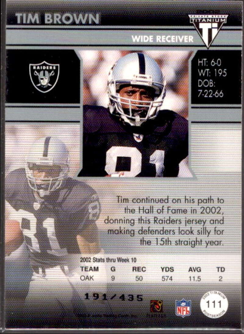 Tim Brown JSY Card 2002 Titanium Post Season #111  Image 2