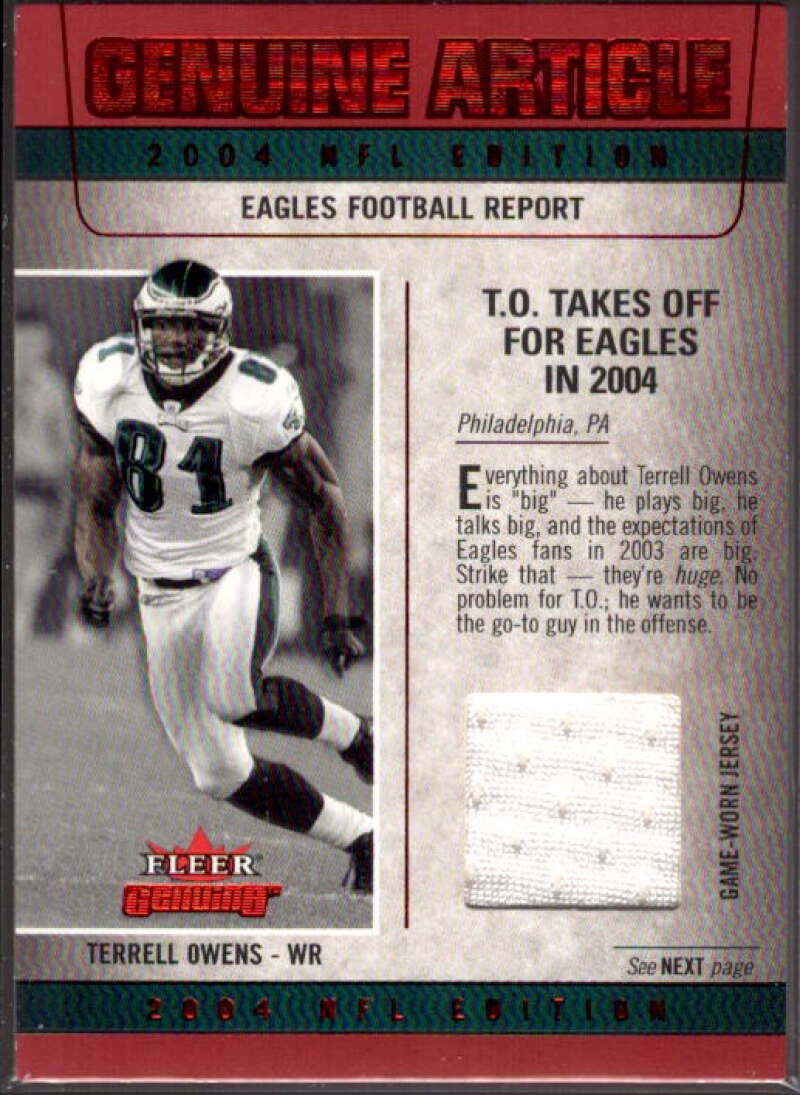 Terrell Owens Card 2004 Fleer Genuine Genuine Article Jerseys Red #TO  Image 1