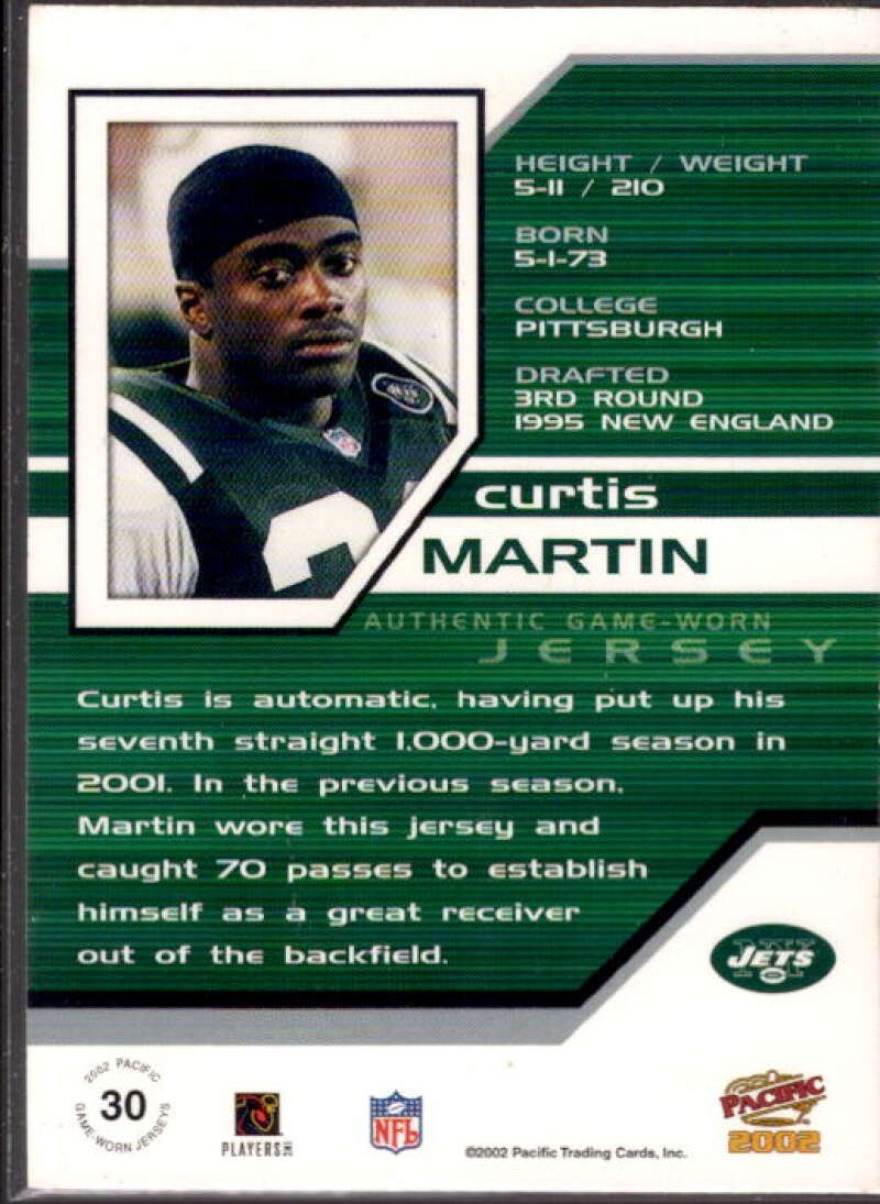 Curtis Martin Card 2002 Pacific Game Worn Jerseys #30  Image 2