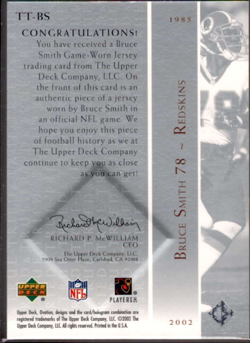 Bruce Smith Card 2002 Upper Deck Ovation Tried and True Jerseys #TTBS  Image 2