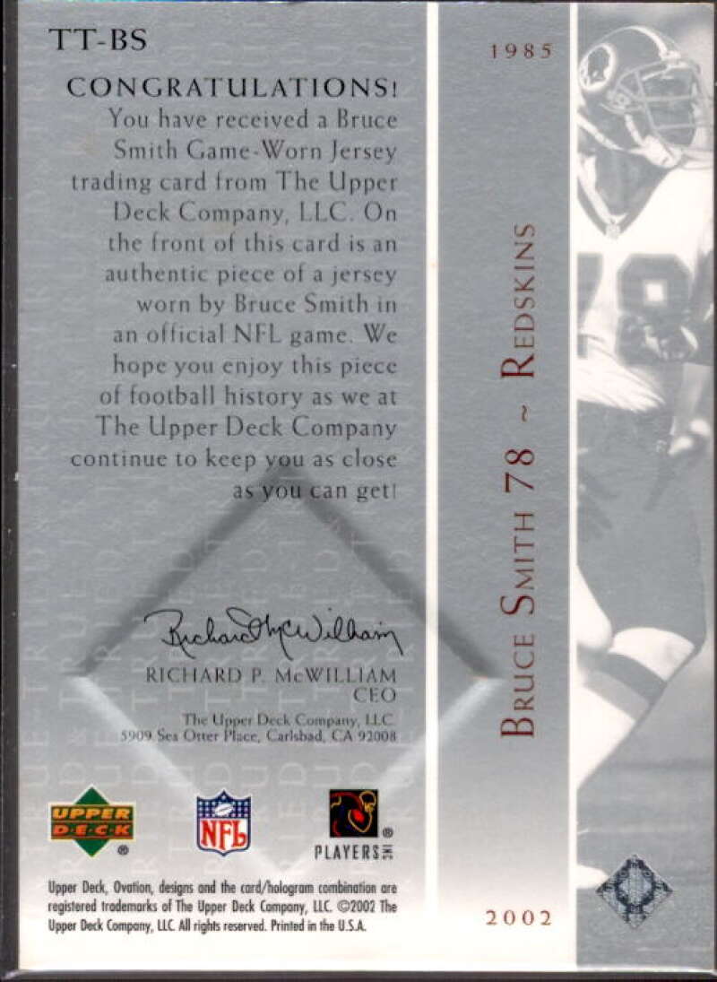 Bruce Smith Card 2002 Upper Deck Ovation Tried and True Jerseys #TTBS  Image 2