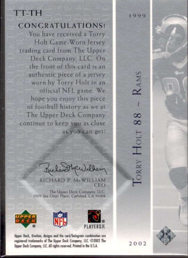 Torry Holt Card 2002 Upper Deck Ovation Tried and True Jerseys #TTTH  Image 2