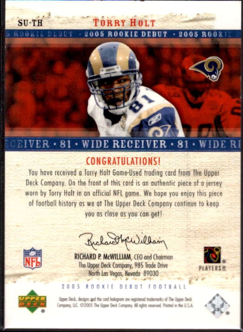 Torry Holt Card 2005 Upper Deck Rookie Debut Sunday Swatches #SUTH  Image 2