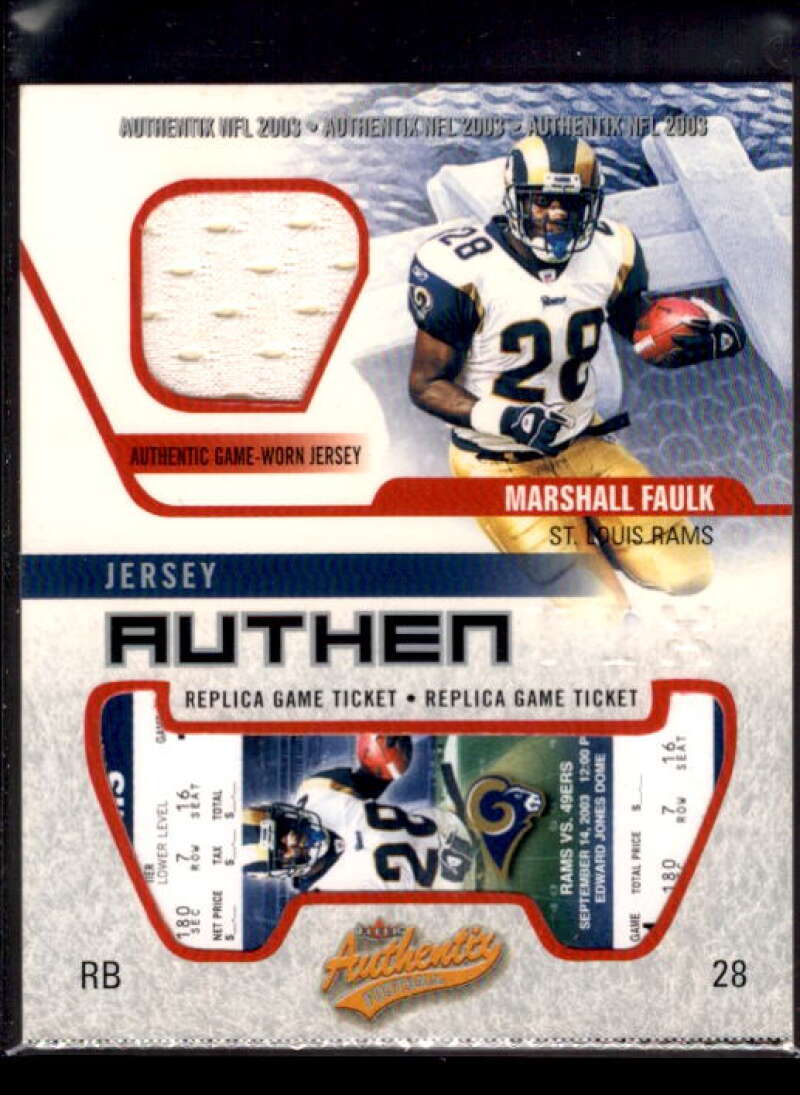 Marshall Faulk Card 2003 Fleer Authentix Jersey Authentix Ripped #JAMF  Image 1