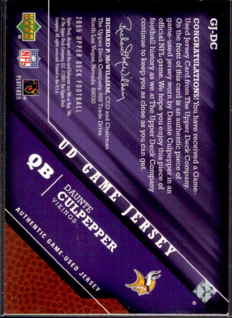 Daunte Culpepper Card 2005 Upper Deck Game Jerseys #DC  Image 2