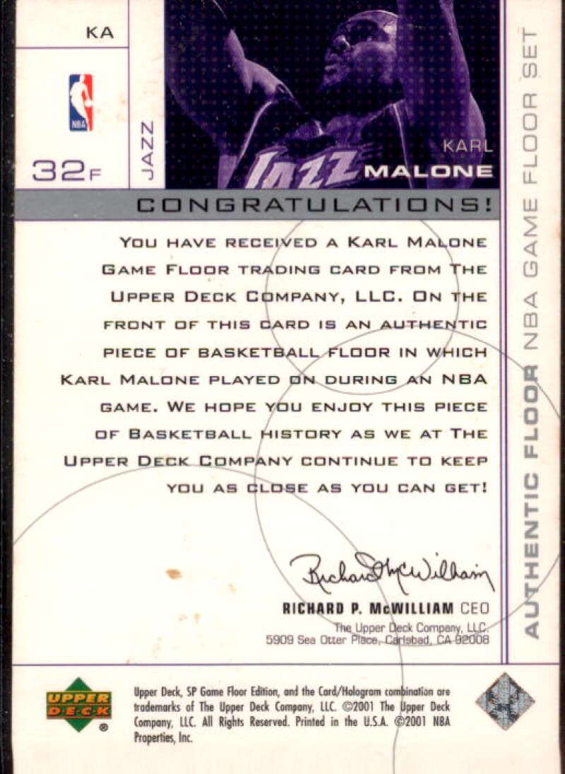 Karl Malone Card 2000-01 SP Game Floor Authentic Floor #KA  Image 2