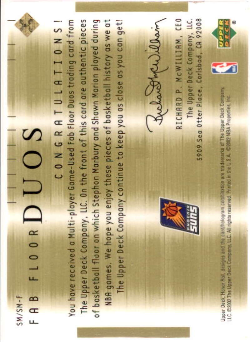 Stephon Marbury/Shawn Marion 2001-02 Upper Deck Honor Roll Fab Floor Duos #8  Image 2