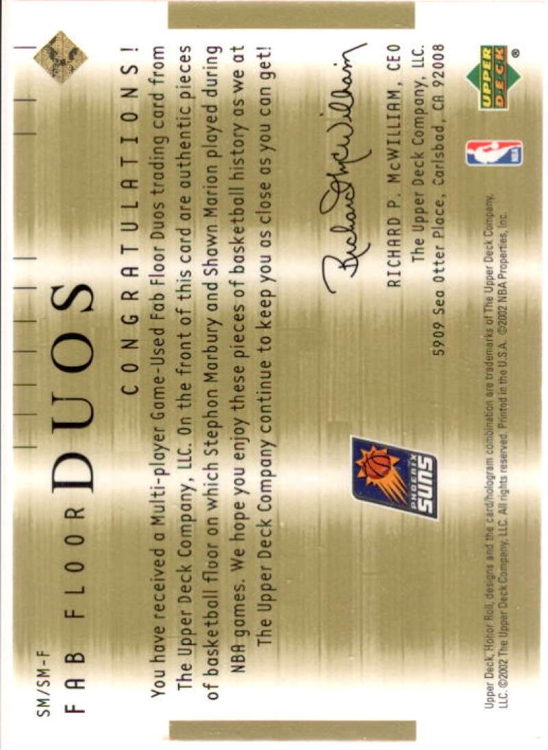 Stephon Marbury/Shawn Marion 2001-02 Upper Deck Honor Roll Fab Floor Duos #8  Image 2