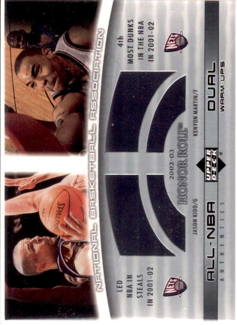 Jason Kidd/Kenyon Martin Card 2002-03 Upper Deck Honor Roll Dual Warm-ups #JKKM  Image 1