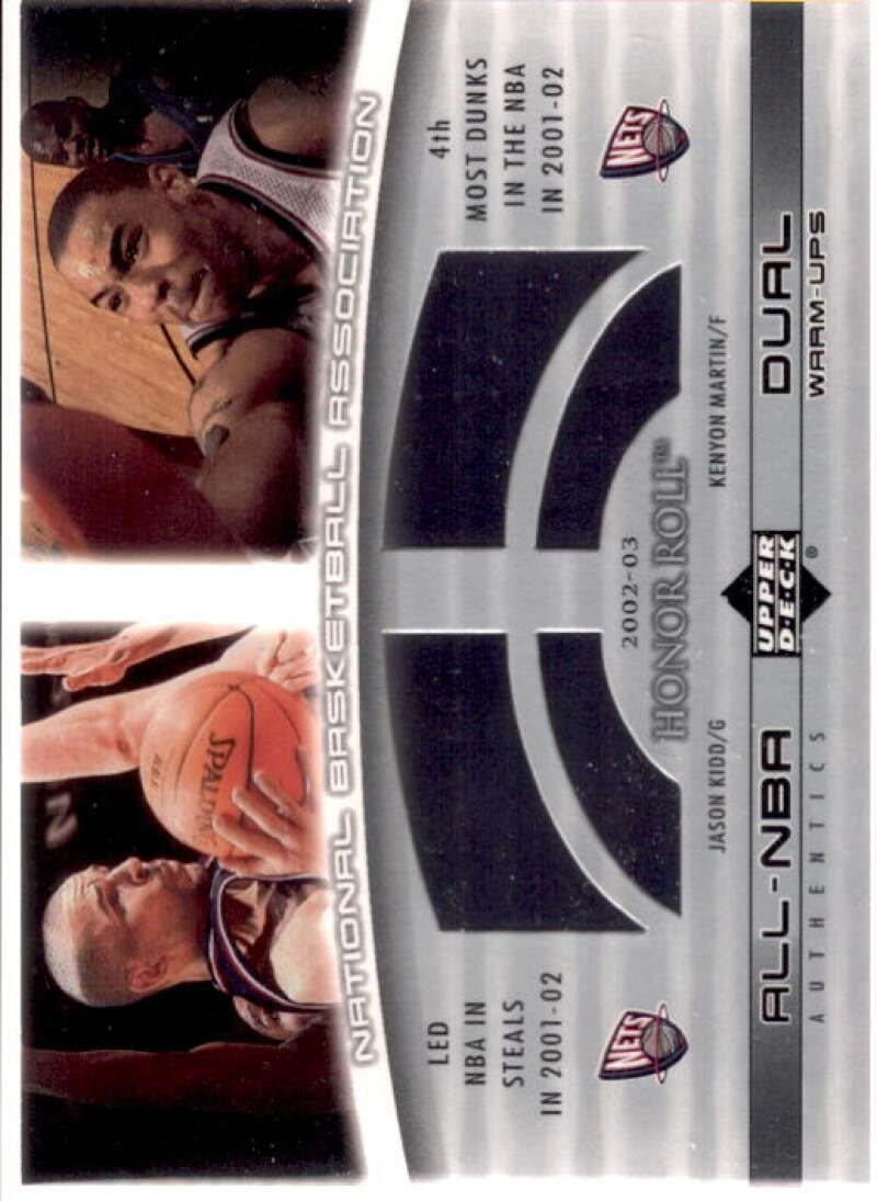 Jason Kidd/Kenyon Martin Card 2002-03 Upper Deck Honor Roll Dual Warm-ups #JKKM  Image 1