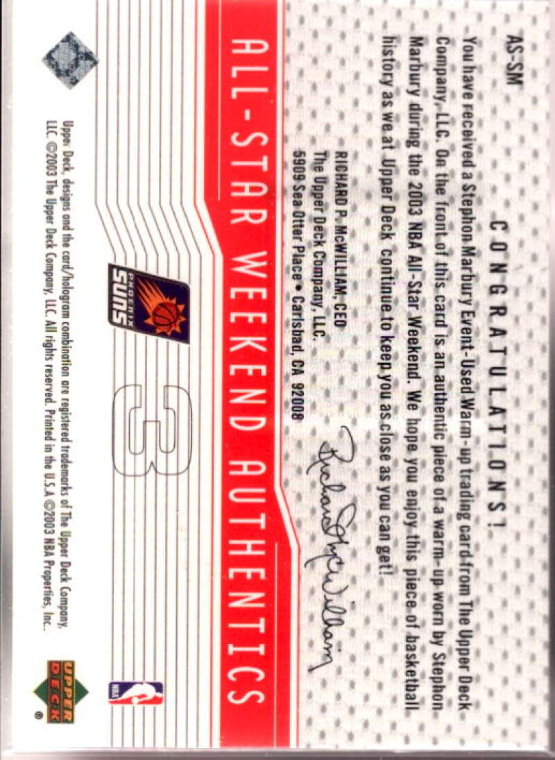 Stephon Marbury Card 2003-04 Upper Deck All-Star Weekend Authentics #ASSM  Image 2