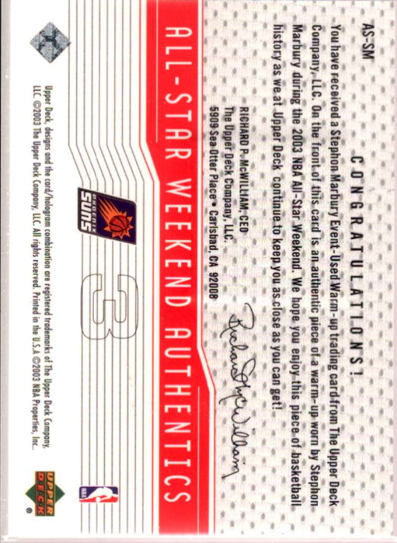 Stephon Marbury Card 2003-04 Upper Deck All-Star Weekend Authentics #ASSM  Image 2
