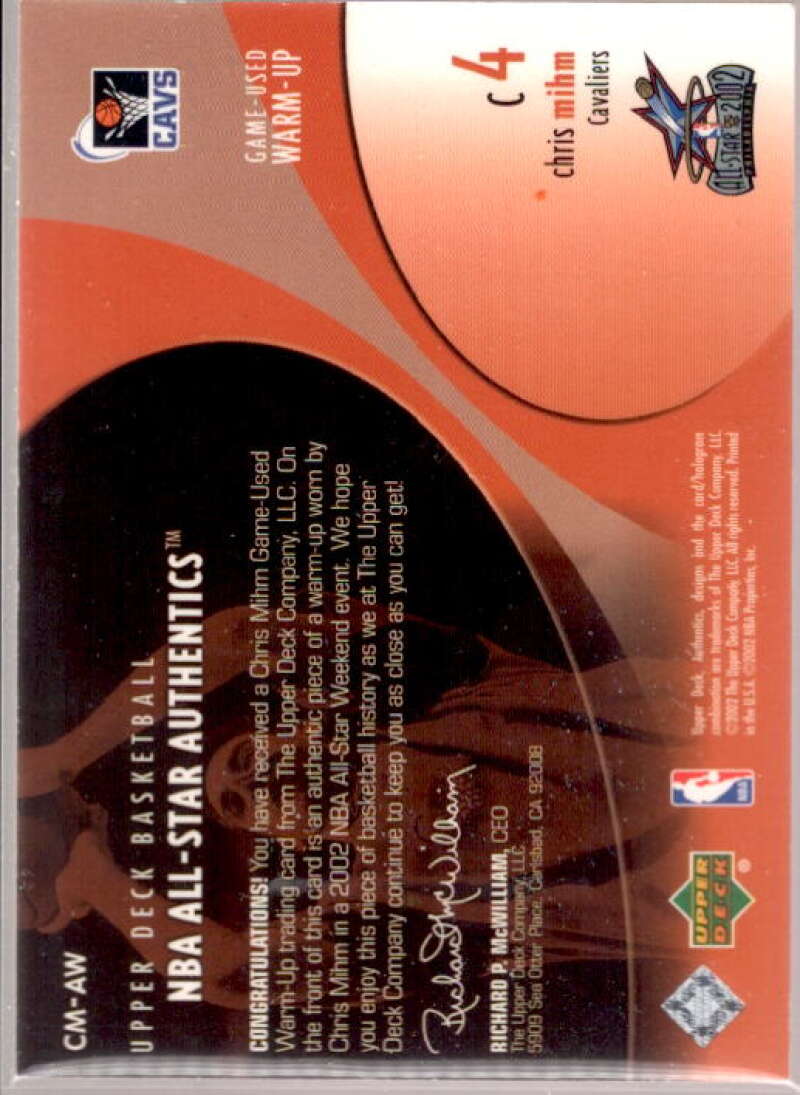 Chris Mihm Card 2002-03 Upper Deck All-Star Authentics Warm-Ups #CMAW  Image 2