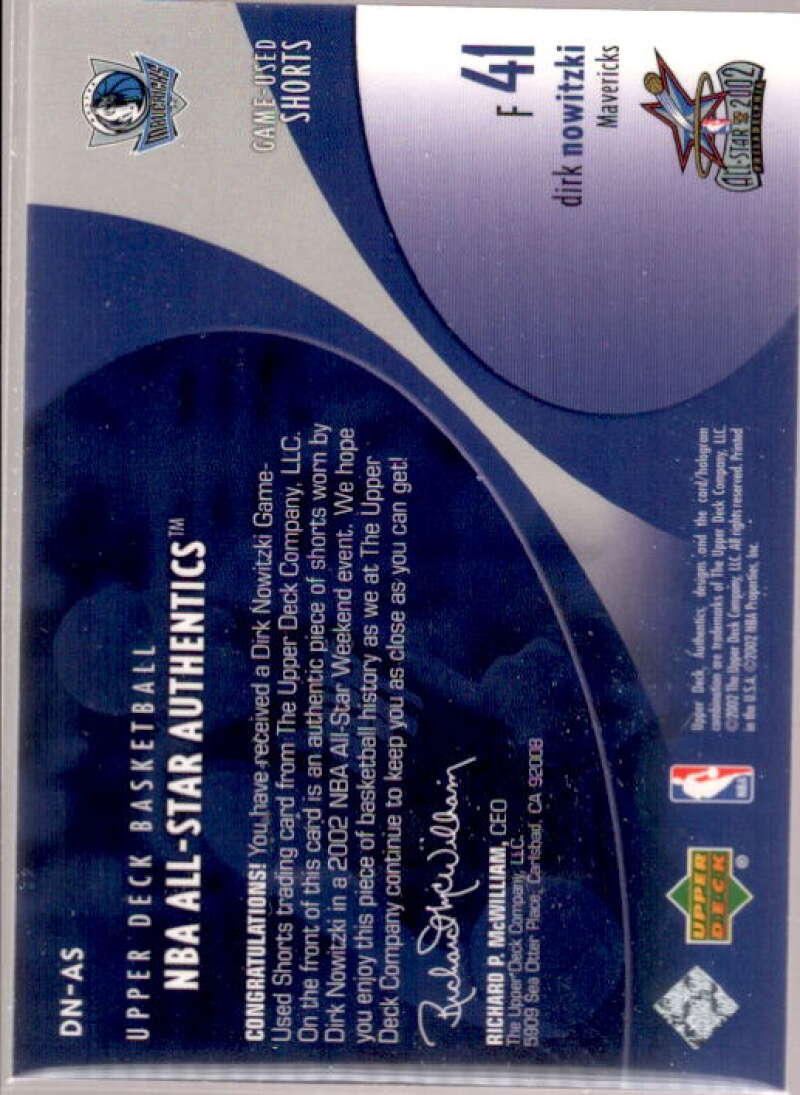 Dirk Nowitzki Card 2002-03 Upper Deck All-Star Authentics Shorts #DNAS  Image 2