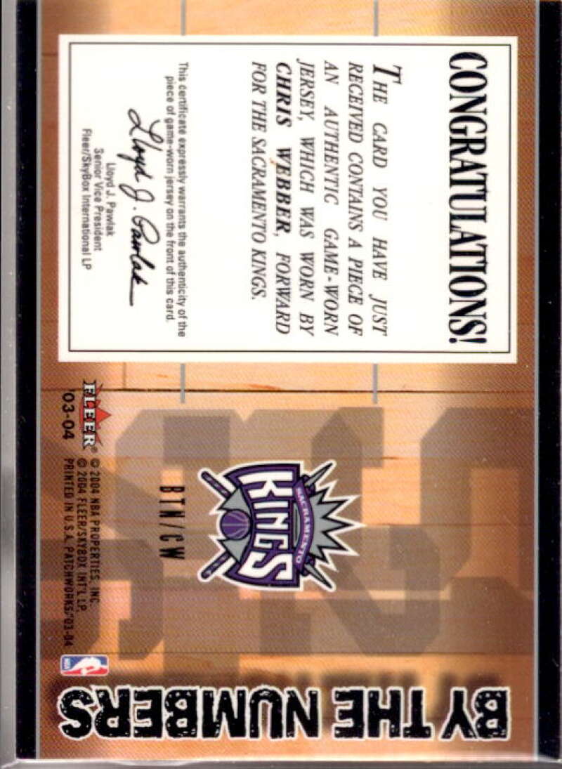 Chris Webber Card 2003-04 Fleer Patchworks By The Numbers Jerseys #CW  Image 2