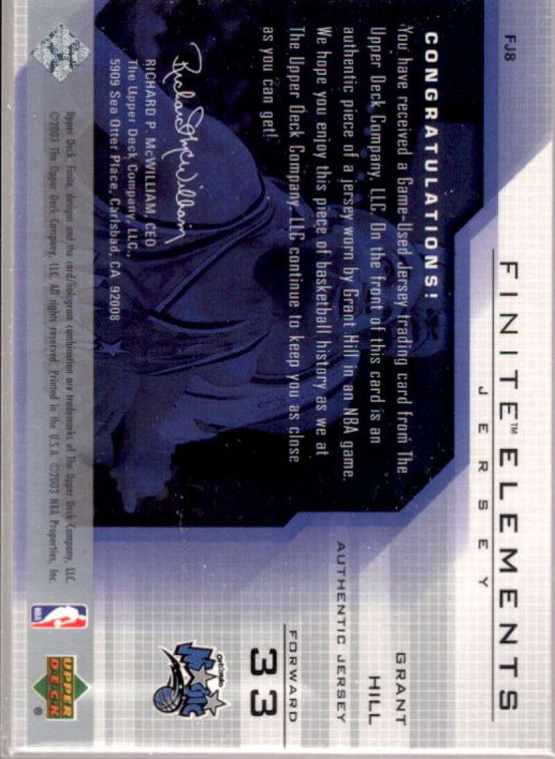 Grant Hill Card 2003-04 Upper Deck Finite Elements Jerseys #FJ8  Image 2