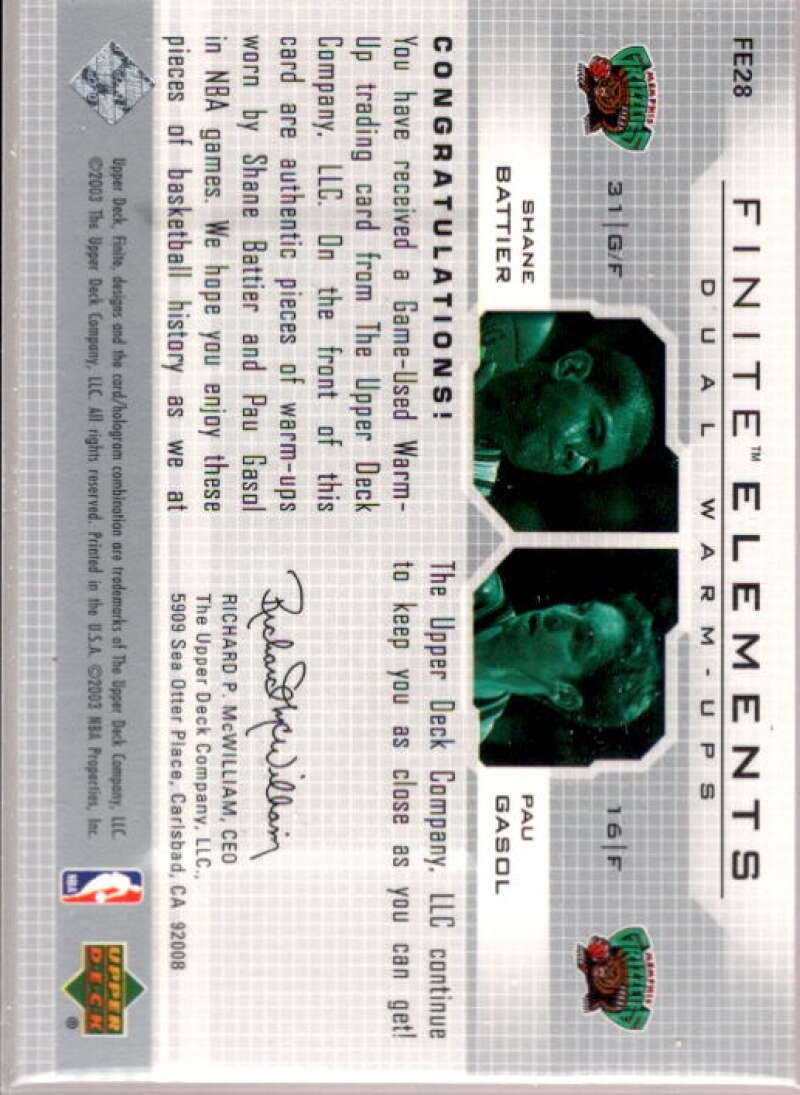 Shane Battier/Pau Gasol Card 2003-04 Upper Deck Finite Elements Warmups #FE28  Image 2