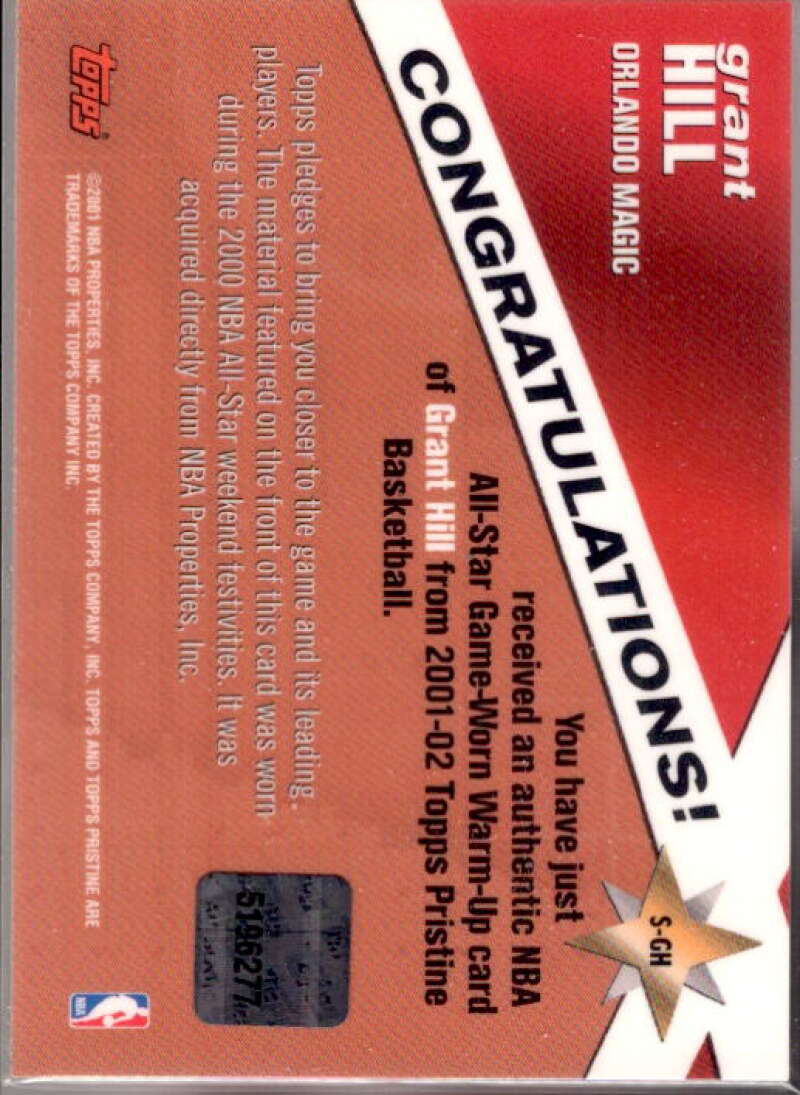 Grant Hill Card 2001-02 Topps Pristine Slice of a Star #SGH  Image 2