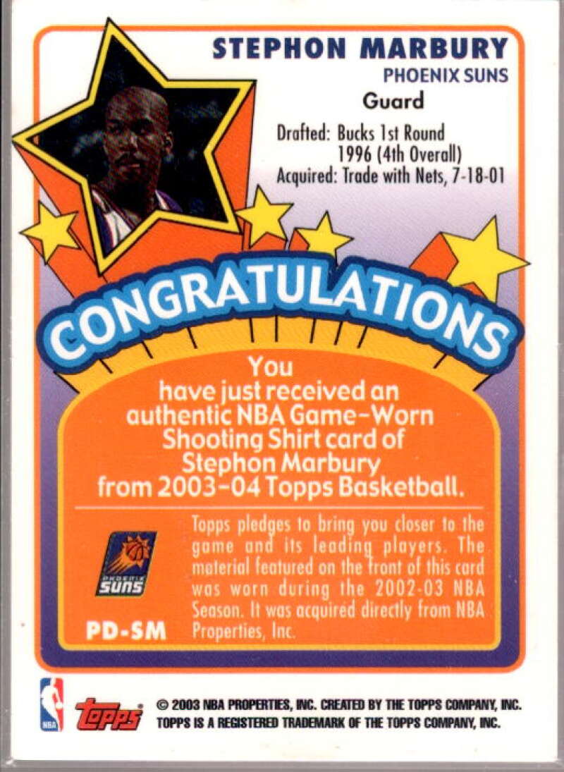 Stephon Marbury Card 2003-04 Topps Piece of a Dream Relics #PDSM  Image 2