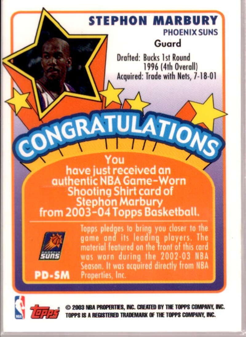 Stephon Marbury Card 2003-04 Topps Piece of a Dream Relics #PDSM  Image 2