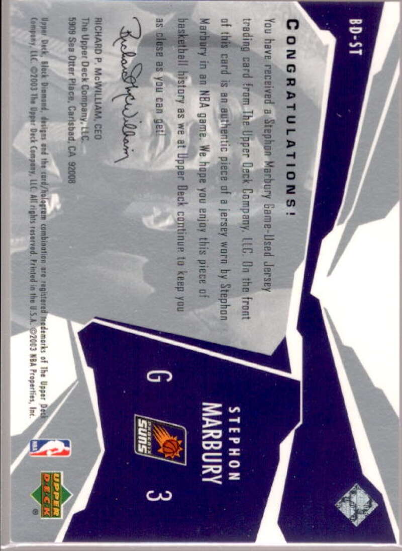 Stephon Marbury Card 2003-04 Black Diamond Jerseys #BDST  Image 2