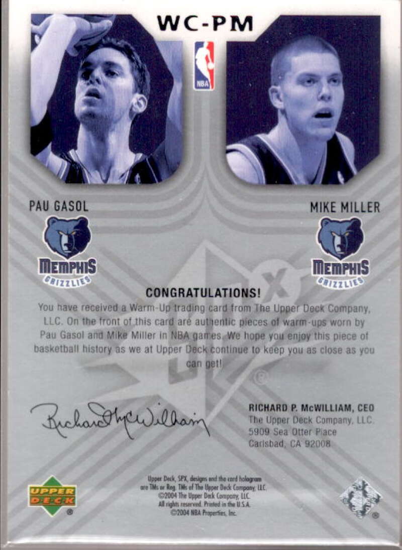 Pau Gasol/Mike Miller Card 2004-05 SPx Winning Materials Combos #PM  Image 2