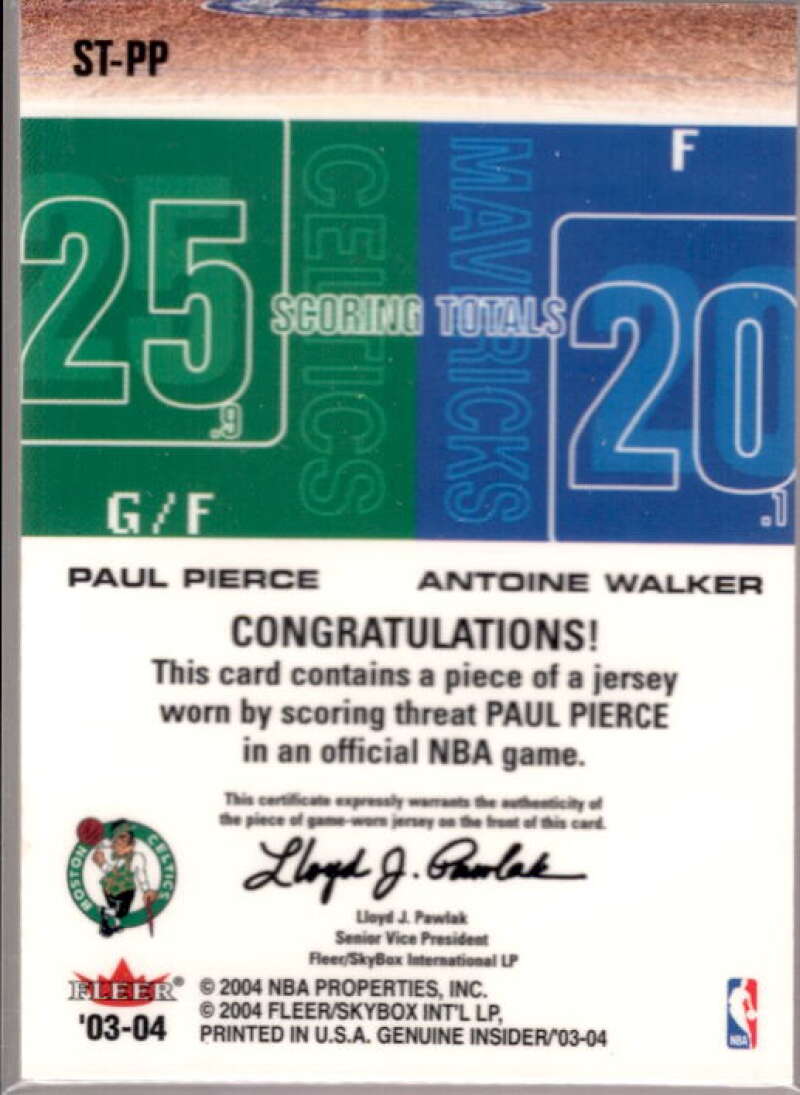 Pierce Jersey/Walker 2003-04 Fleer Genuine Insider Scoring Threats Game Used #6  Image 2