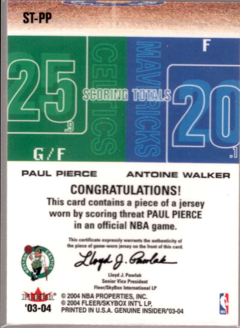 Pierce Jersey/Walker 2003-04 Fleer Genuine Insider Scoring Threats Game Used #6  Image 2