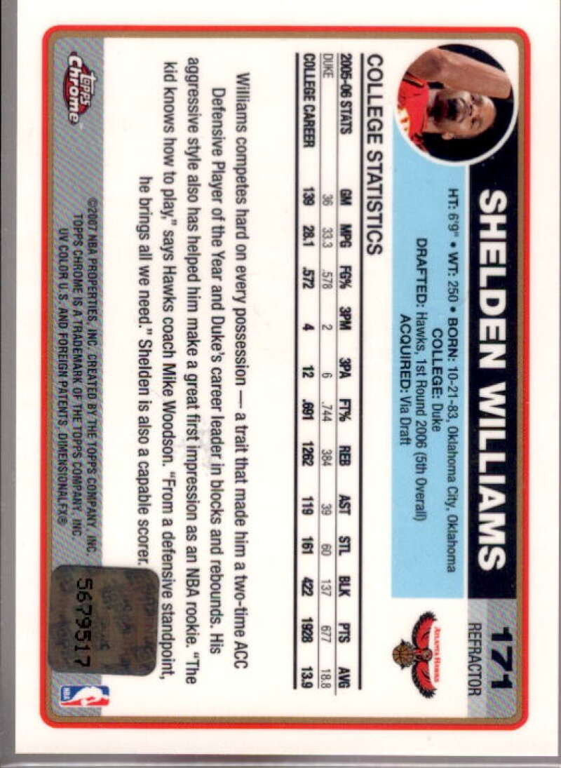 Shelden Williams Card 2006-07 Topps Chrome Autographs Refractors Black #171  Image 2