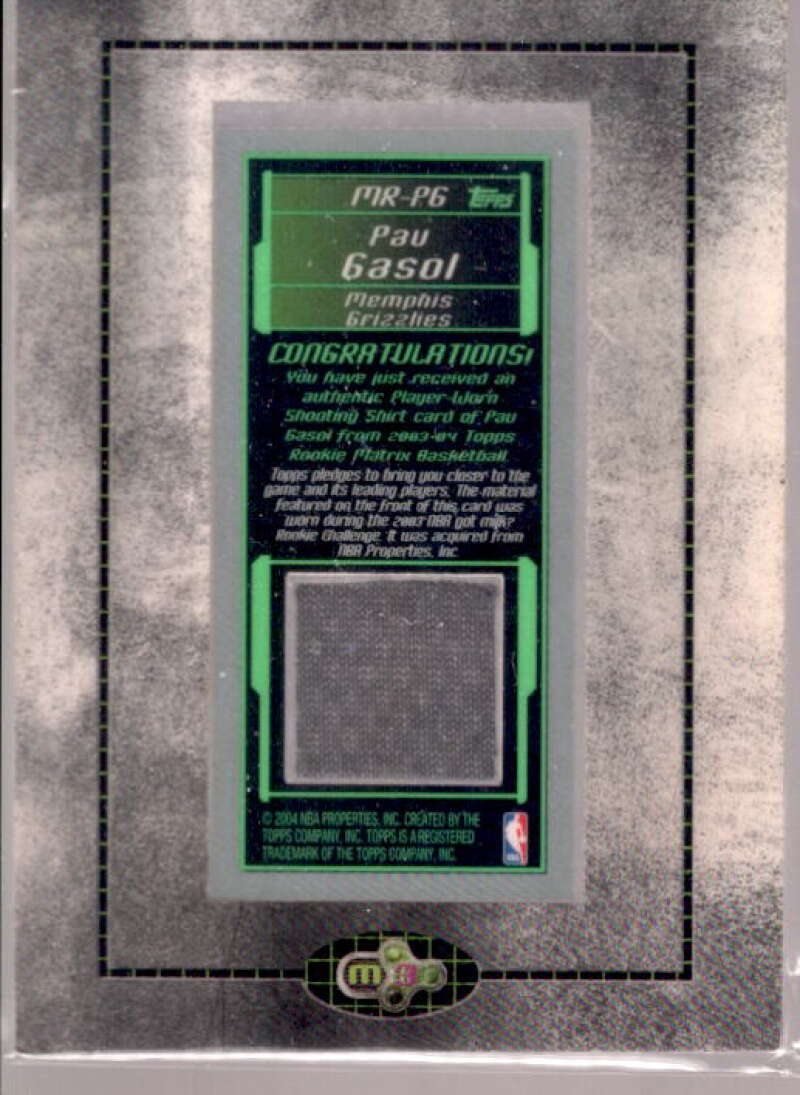 Pau Gasol Card 2003-04 Topps Rookie Matrix Mini Relics #PG  Image 2